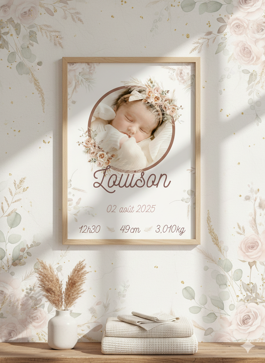 Affiche de naissance avec photo boho