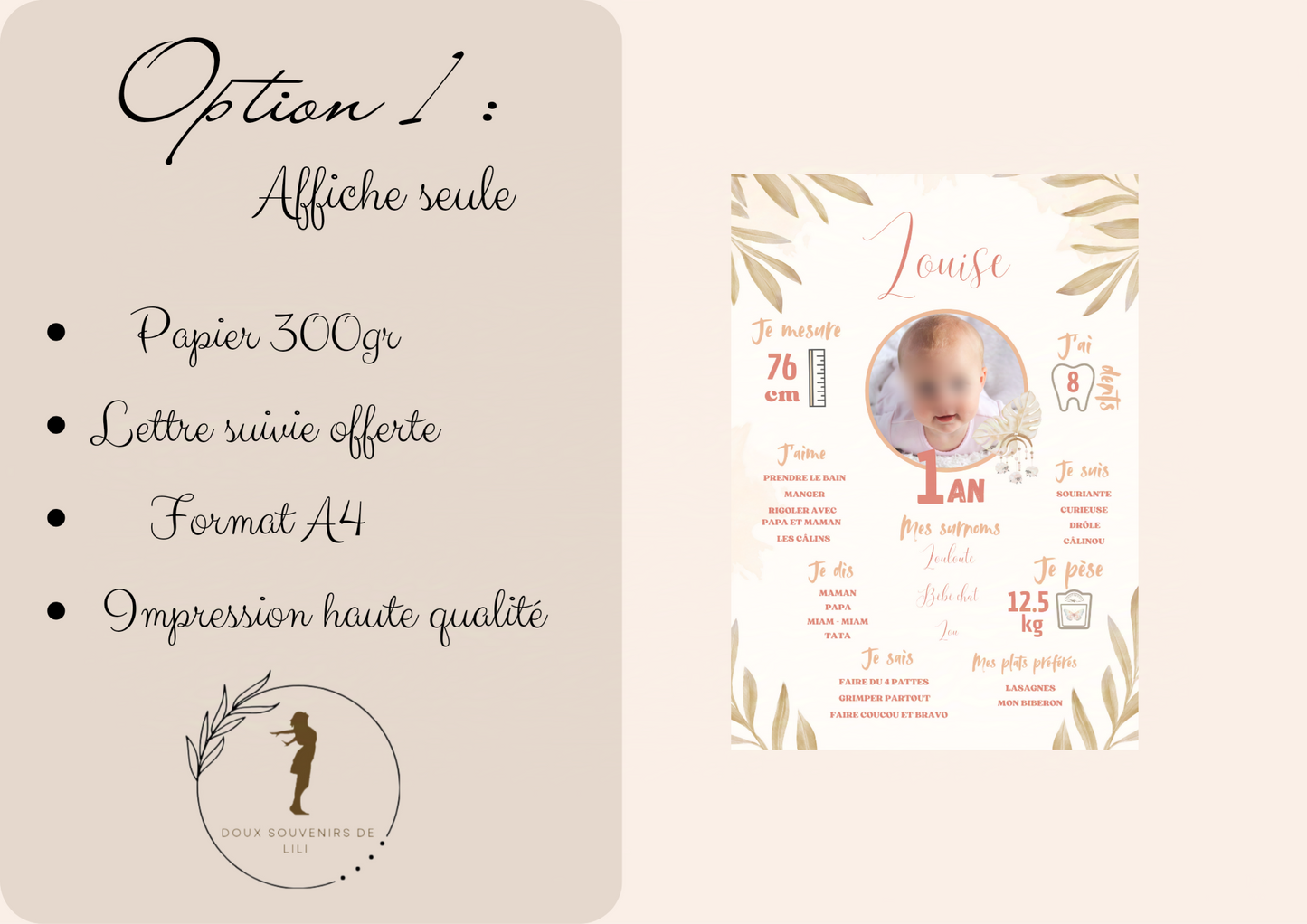 Affiche personnalisée anniversaire, baptême, informations de l'enfant thème boho