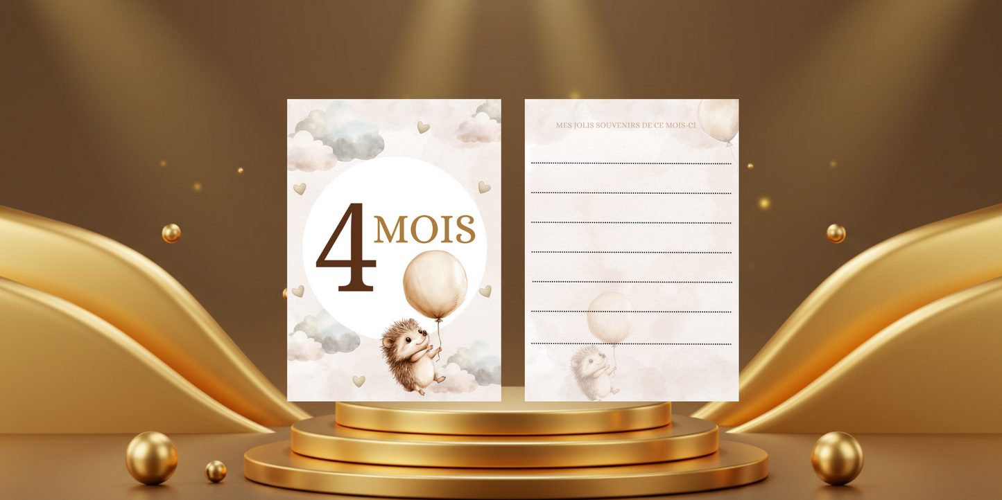Cartes étapes bébé de 1 mois à 1 an " thème hérisson"