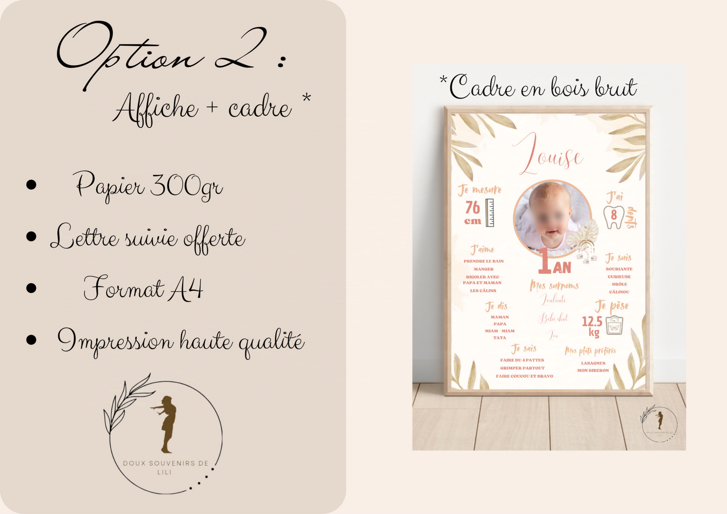 Affiche personnalisée anniversaire, baptême, informations de l'enfant thème boho