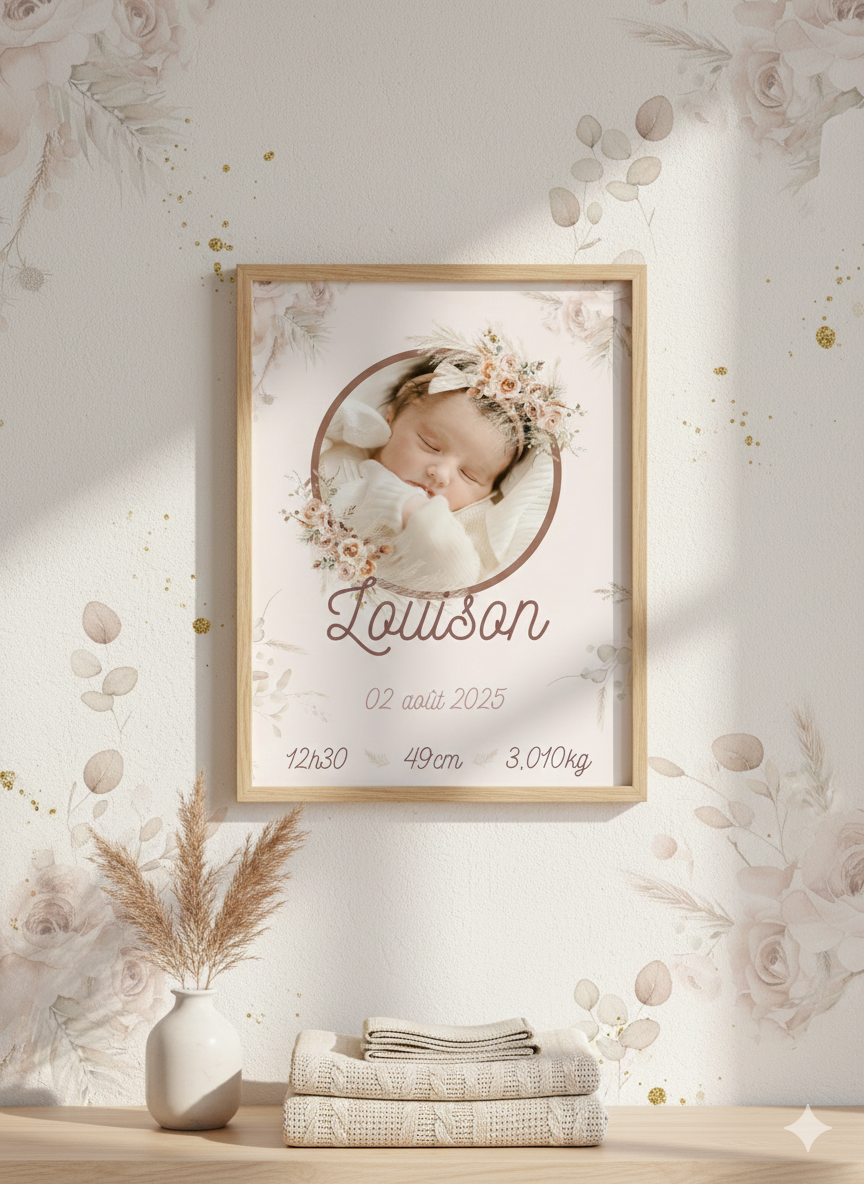 Affiche de naissance avec photo boho