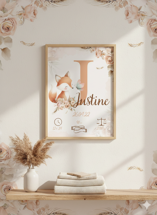 Affiche personnalisée biche et roses