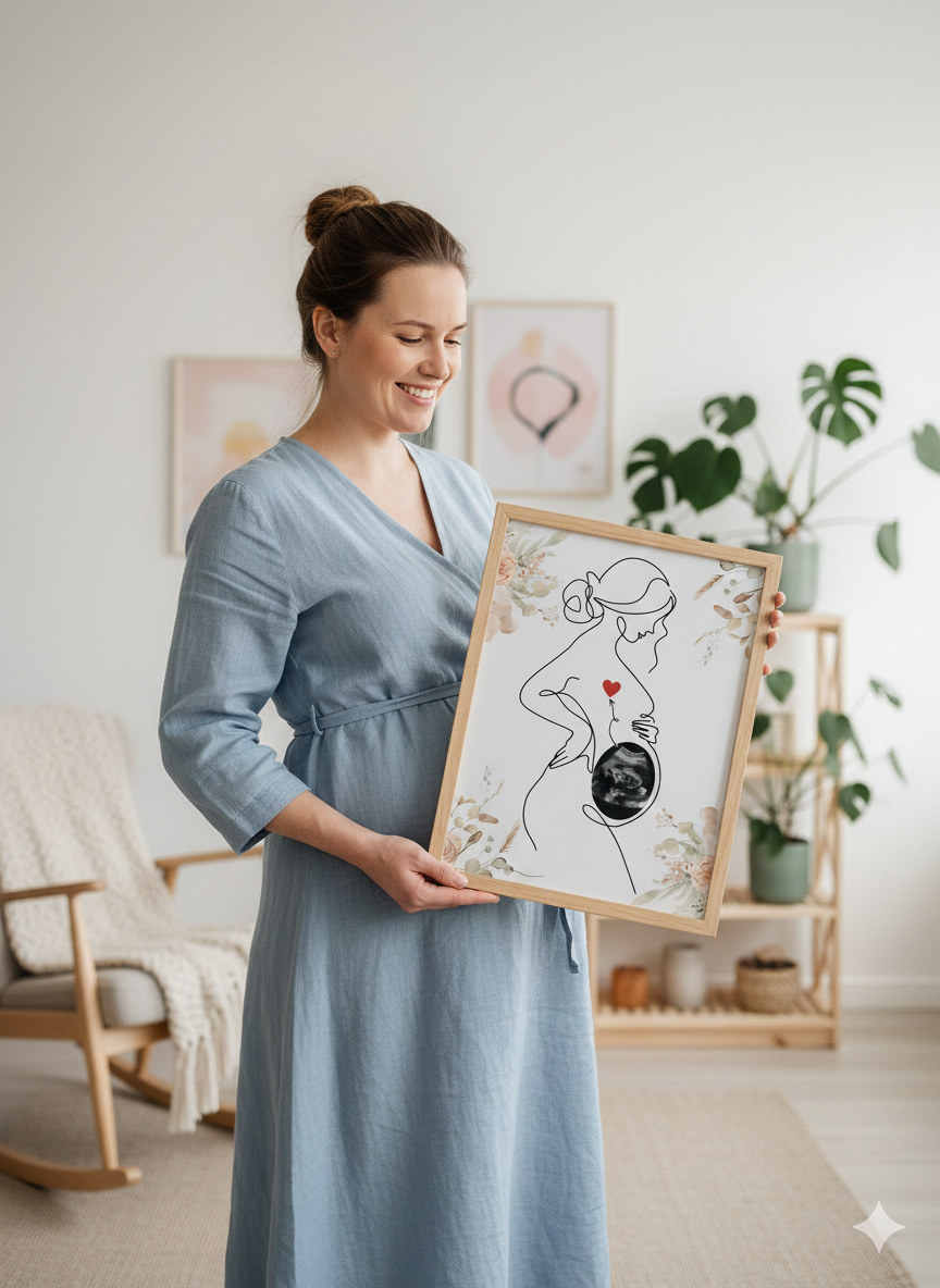 Affiche Souvenir Grossesse – Illustration Line Art avec Échographie Bébé