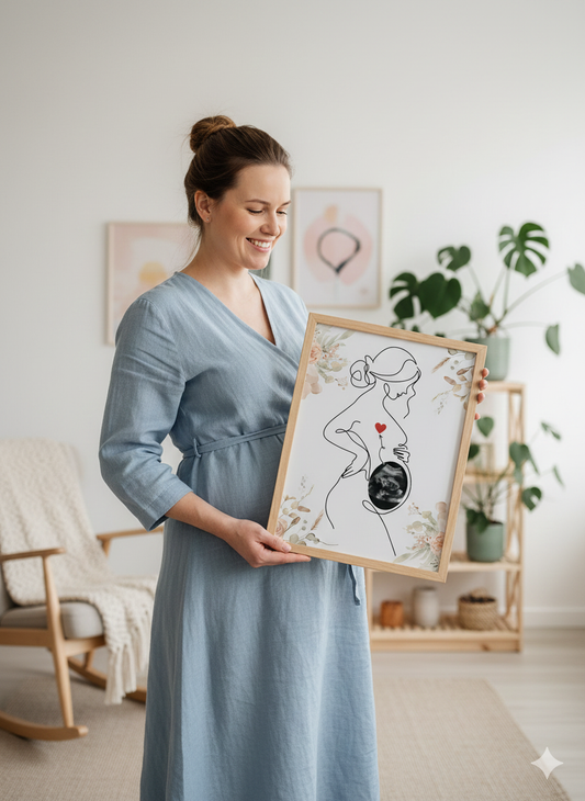 Affiche Souvenir Grossesse – Illustration Line Art avec Échographie Bébé