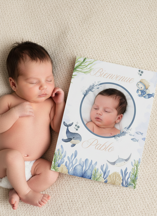 Annoncez la naissance de votre trésor avec tendresse : Faire-part sous l'océan marin