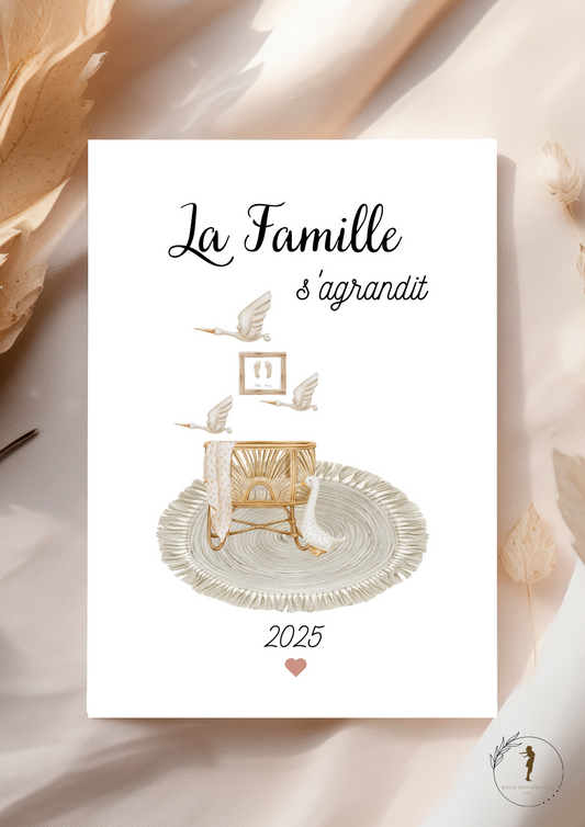 Carte annonce " LA FAMILLE S'AGRANDIT" thème boho